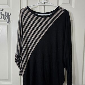 Maurices 24/7 Black And Beige Striped Batwing Sweater